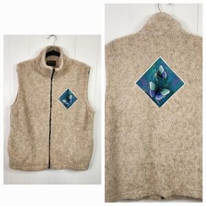 Vintage 90s Beige Fleece Zip Vest Full Zip Butterfly Cottagecore Womens Large